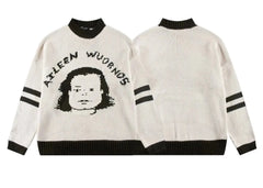 ERD “Aileen Wuornos” Portrait Jacquard Knit Sweater — Cream/Black