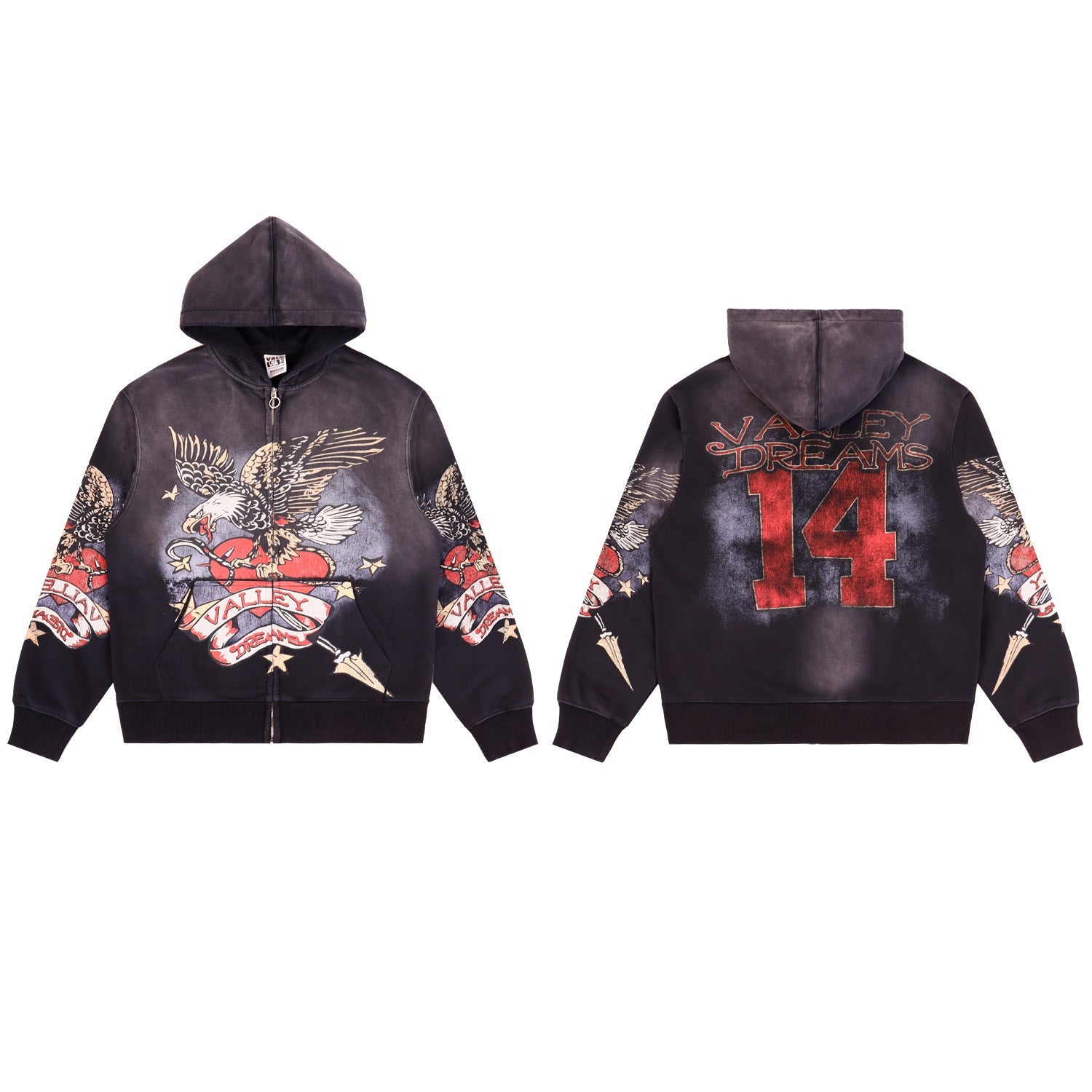 Vale Forever Black Red Butterfly Graphic Hoodie
