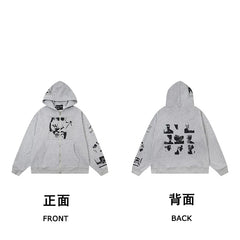 ERD Nine Portraits Graphic Zip-Up Hoodie — Flower Grey