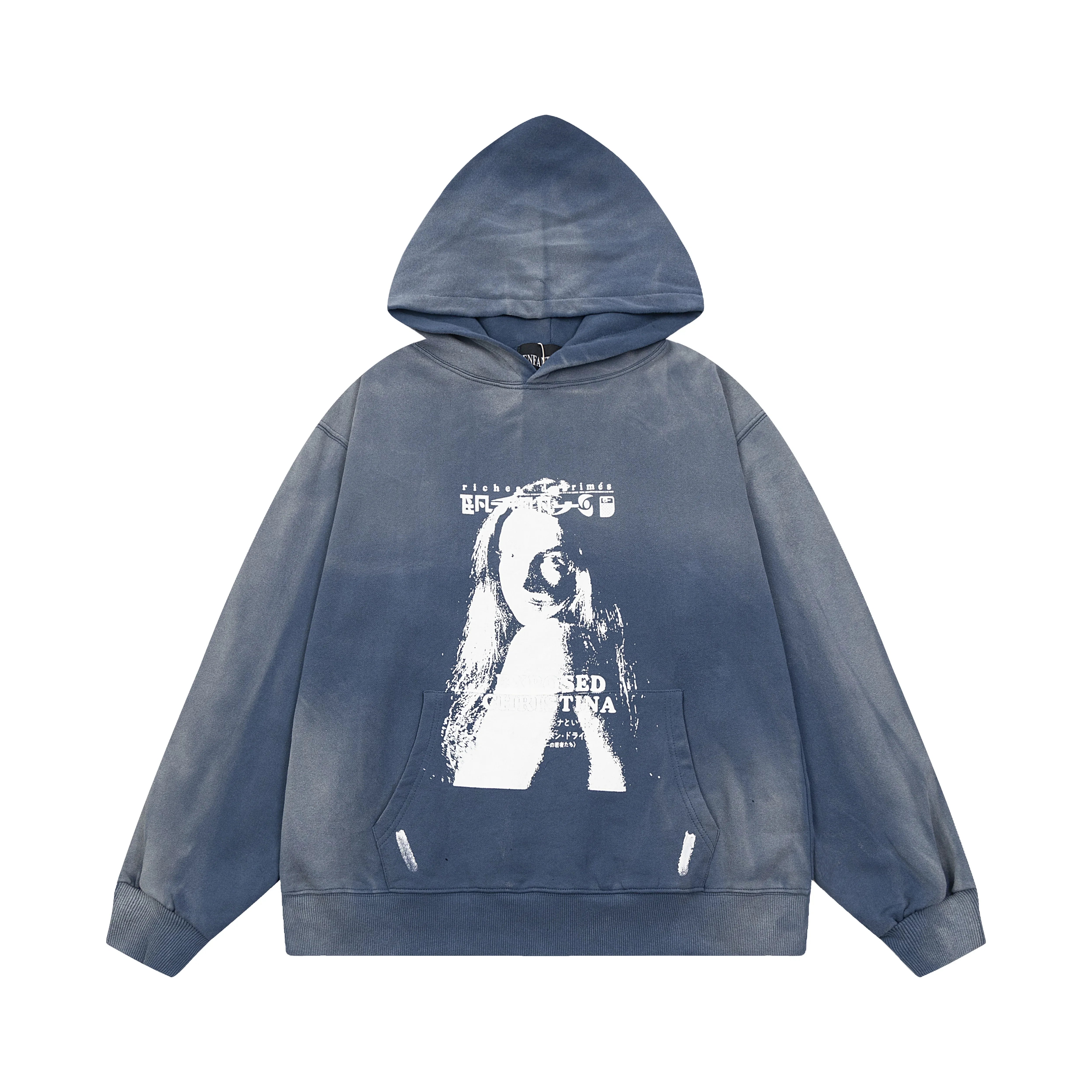 ERD Overexposed Portrait Pullover Hoodie — Washed Blue