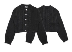 ERD Silver Button Cable-Knit Cropped Cardigan - Black