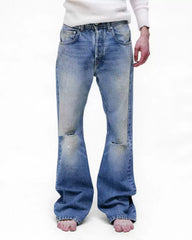 ERD 25SS Mud-Dyed Distressed Micro Flare Jeans — Washed Blue