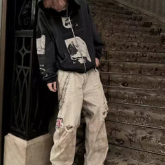 ERD Distressed Workwear Stripe Pants - Champagne