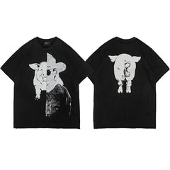 ERD Spliced Pig Skull Cowboy T-Shirt — Black