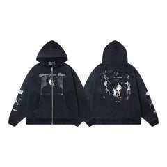 ERD “Haticire pour Givmes” Graphic Zip-Up Hoodie — Washed Black