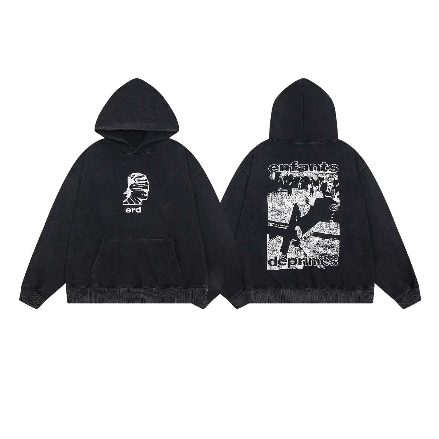 ERD Blindfolded Head Pullover Hoodie — Washed Black