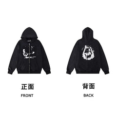 ERD Graphic Print Zip-Up Hoodie — Black