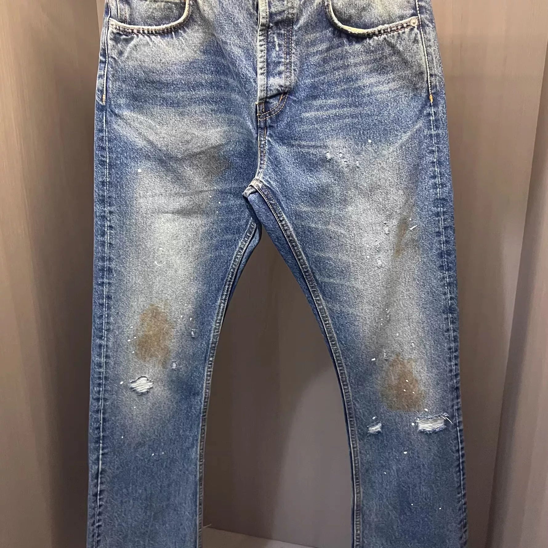 Echo Alley Burn-Washed Distressed Flare Jeans — Blue